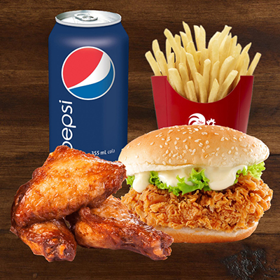 "2 Pcs Grilled Wings, Fiery Chicken, Pepsi Can (Burger King) - Click here to View more details about this Product